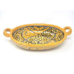 Talavera Caserole Baking Dish W/ Handles Hand Painted Mexican Folk Art Pottery